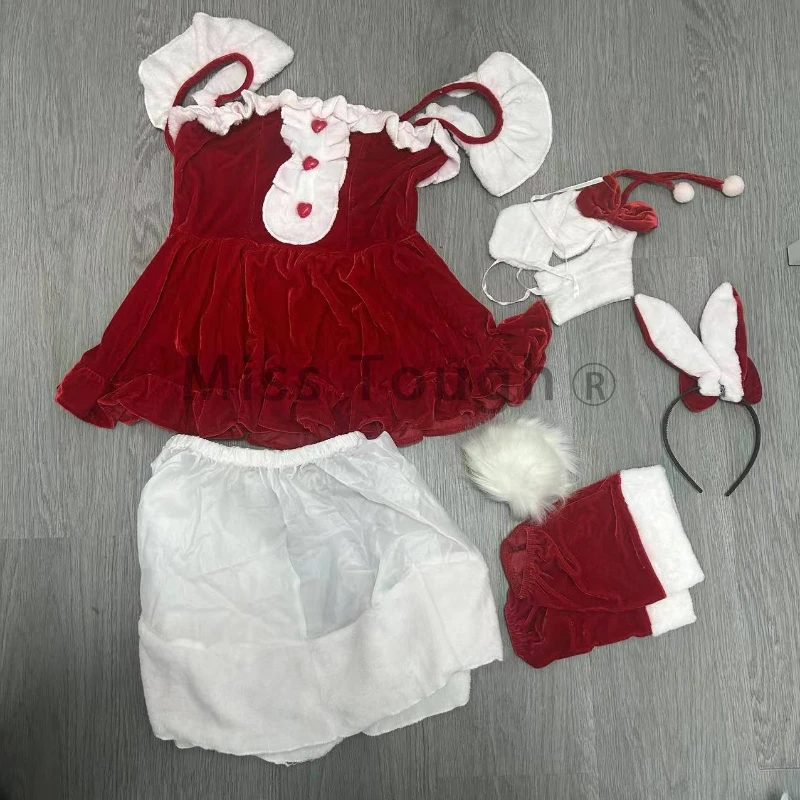 Red Korean Sexy Christmas Set Women Winter Slim Female Clothing Sets New Year 2022 Bow Designer Casual Party Mini Dresses Sets