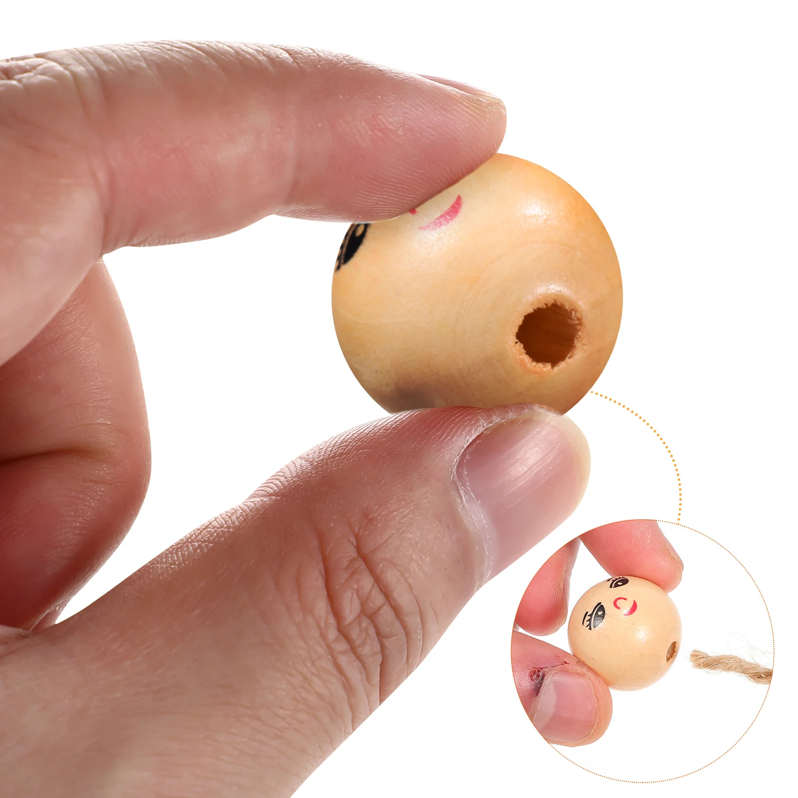 

100 Pcs Beads for Crafts Wooden Head Natural Unfinished Baby Colored Painted Smile Face Crafting Men and Women