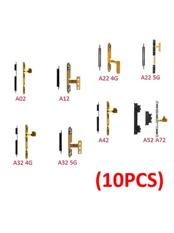 삼성 갤럭시 A02, A12, A22, A32, A42, A52, A52s, A72, LTE 5G 폰용, 새로운 전원 볼륨 단추, 온 사이드 키 플렉스 케이블 부품, 10 개