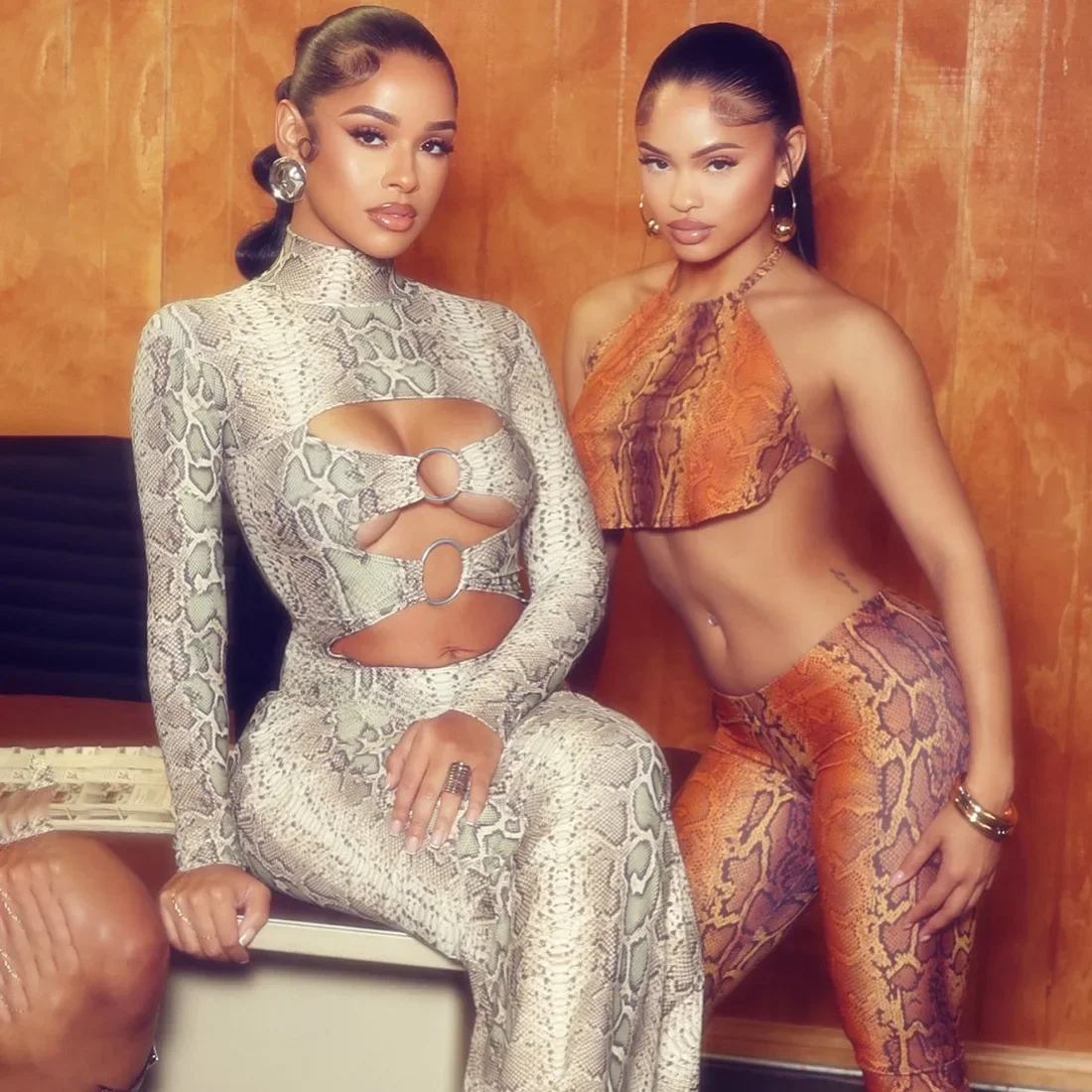 Serpentine Print Metal Rings Hollow Out Bodycon Maxi Party Dress Women Sexy Turtleneck Full Sleeve Peach Hips Clubwear Long Robe