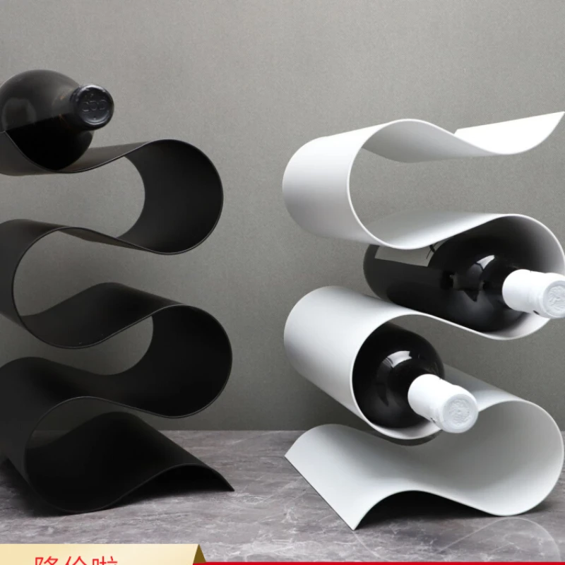 Modern minimalist S-shaped red wine rack, metal decoration, TV cabinet, wine cabinet, living room, restaurant decoration, and cr