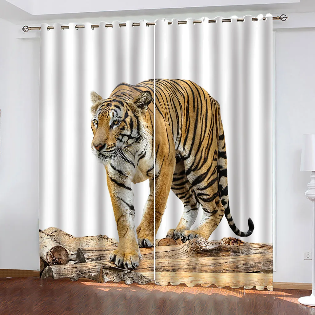 HUANZHUANG Kids Blackout Curtains Animal Tiger Pattern Grommet Living Room Darkening Curtains Print Pattern Window Drapes