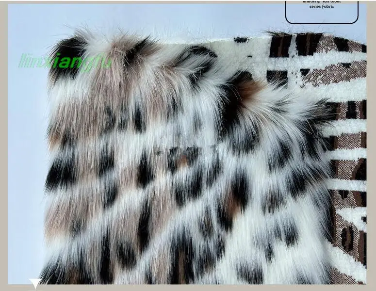 Long plush, white brown spotted leopard patterned jacquard plush, imitation fox hair, home textile fabric.