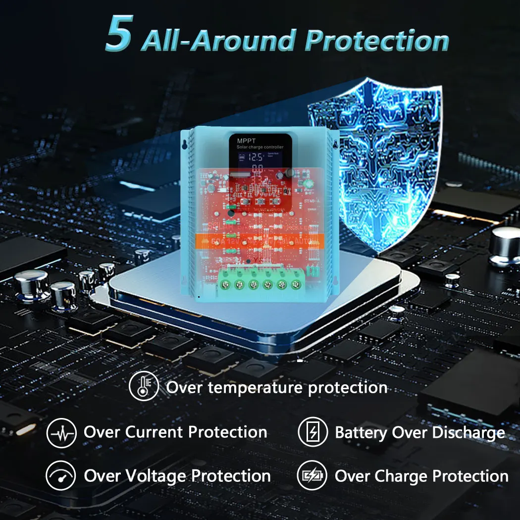 Y & H MPPT 60A 80A 100A الشمسية جهاز التحكم في الشحن 12 فولت 24 فولت 36 فولت 48 فولت شاشة الكريستال السائل لوحة طاقة شمسية بطارية منظم ذكي #4