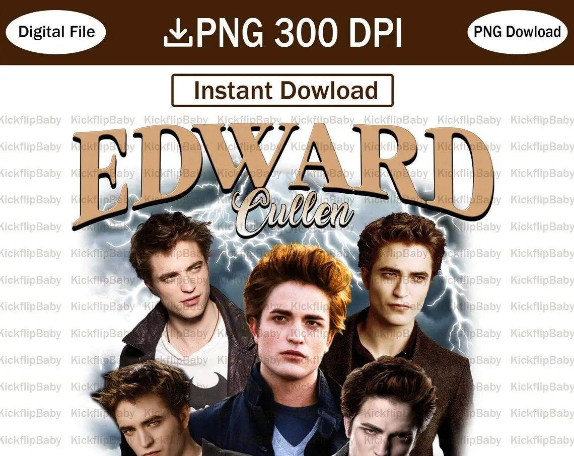 Edward Cullen SVG Twilight Saga Edward Retro Shirt Png PDF Digital Download Edward Robert Pattinson Png Download For Sublimation