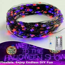 100/200LEDs 8Modes Black Wire String Light Halloween Purple Fairy String Light Indoor Wedding Christmas Garland Party Decoration