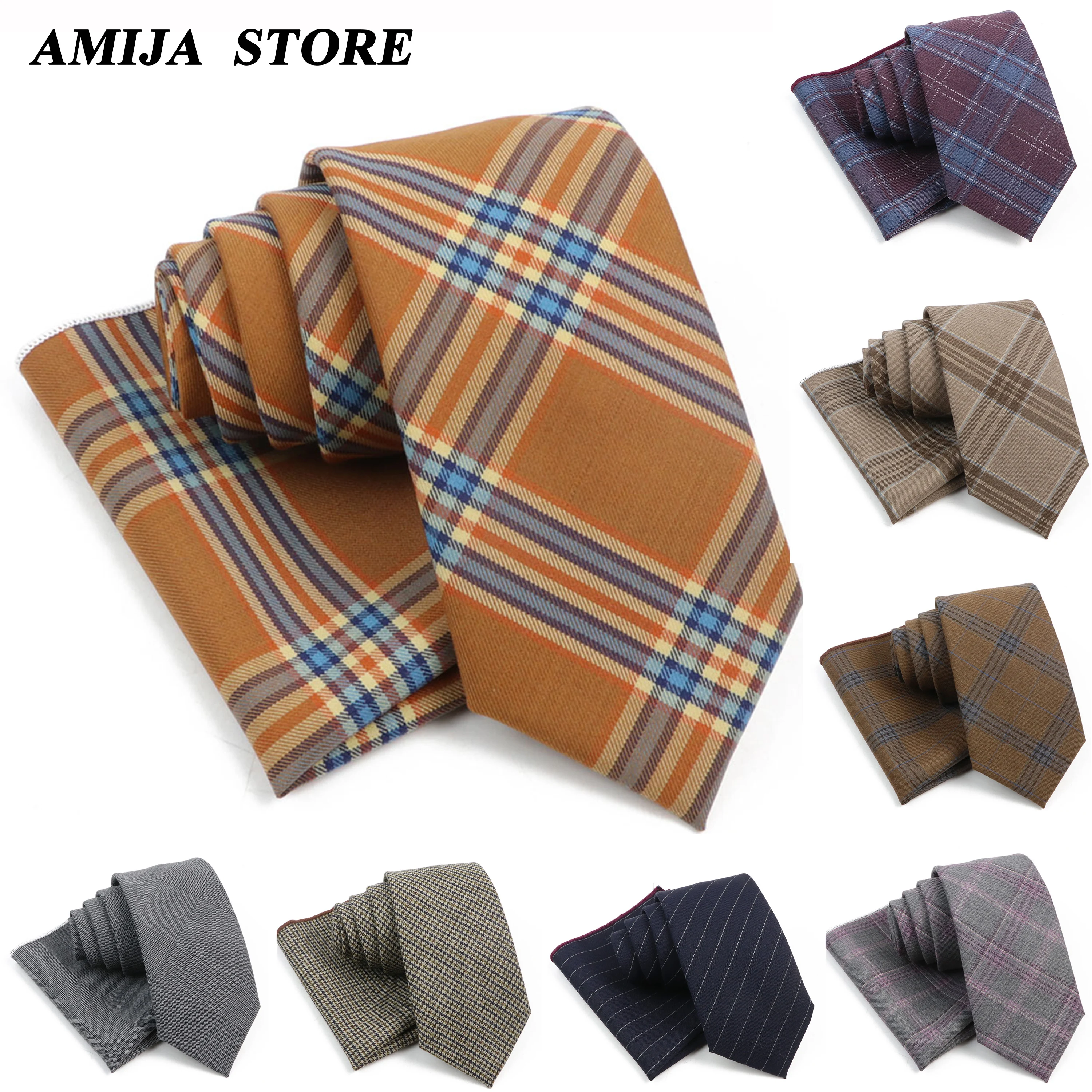 

Fashion Wool Men's Ties&Handkerchief Warm Set Striped Plaid Wedding Accessories Neck Tie Set Handkerchiefs Winter Gift For Men