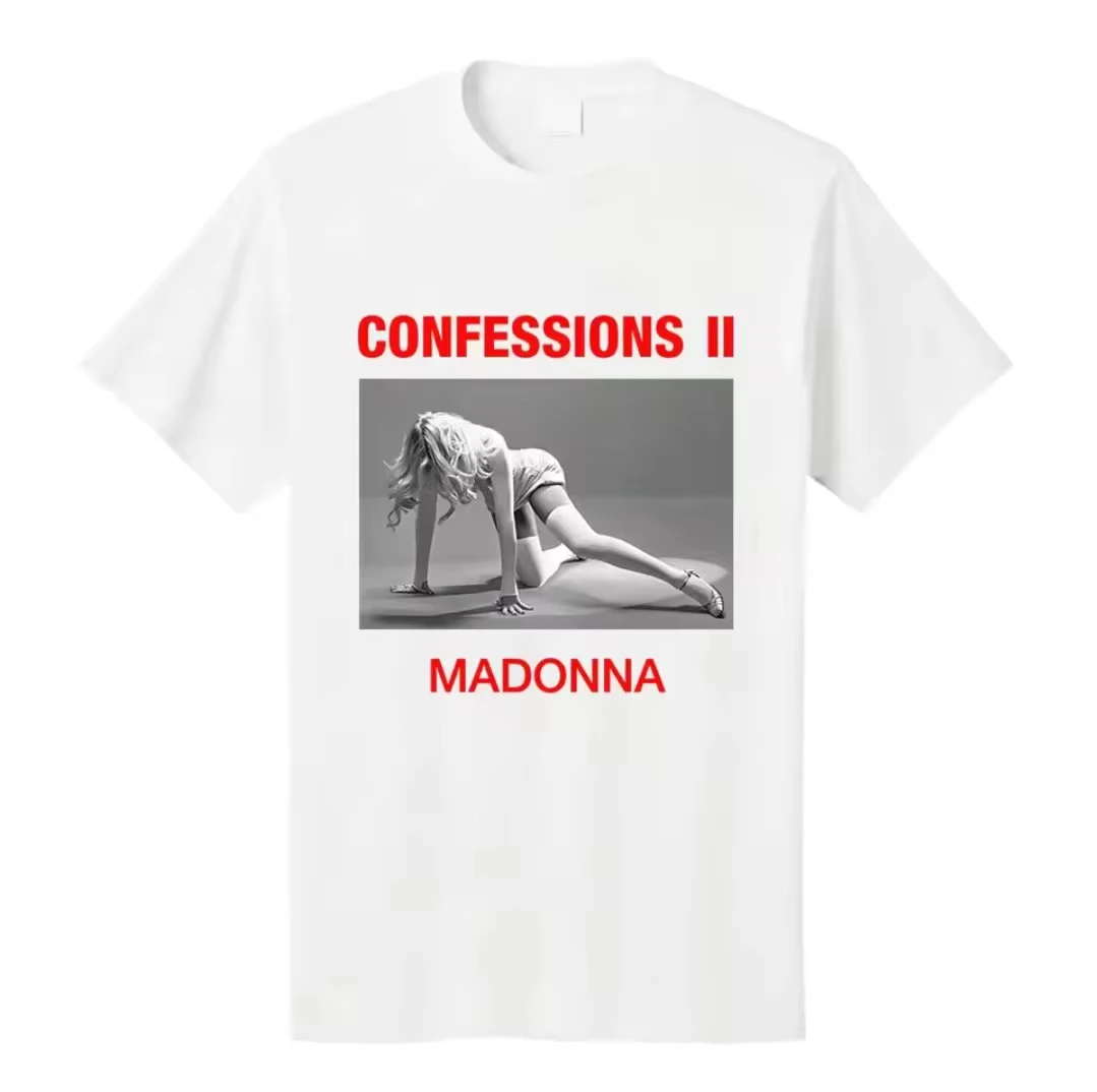 T-shirt unisexe à manches courtes et col rond pour couple, imprimé d'été avec des impressions Madonna CONFESSIONS II