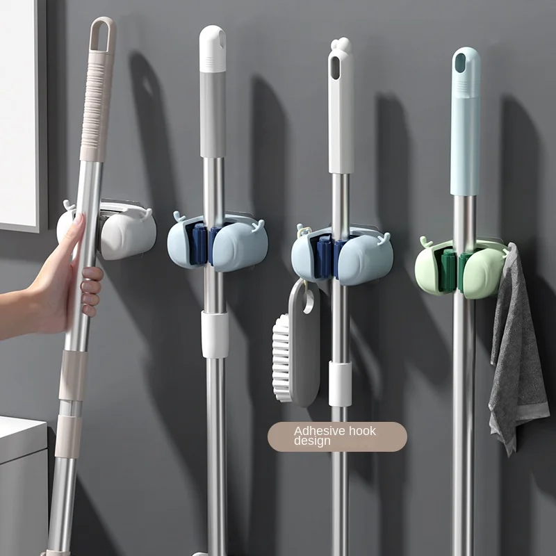 Mop Clip Without Punching Bathroom Wall-Mounted Mop Hook Bathroom Storage Tools Kitchen Self-Adhesive