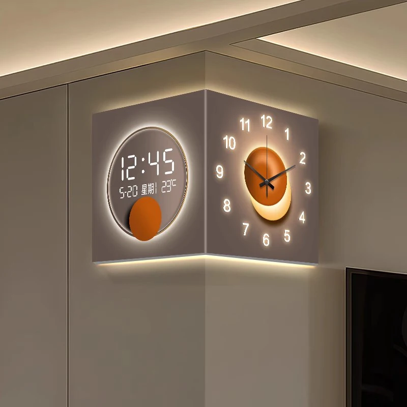 Starry Sky & Moon Pattern Corner Double-sided Wall Clock (Pointer Style) Acrylic Silent Clock Suitable for Living Room