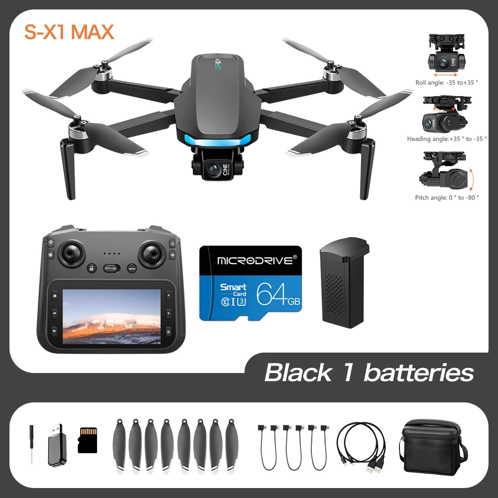 S-X1 New Drone with Screen 3-Axis Anti-shake Gimbal 4K Aerial Brushless Drones RC Quadcopter 5G GPS 8K HD Cameras EIS Mini Dron