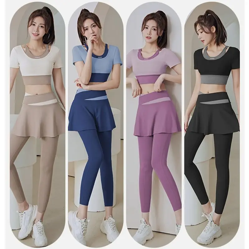 Yoga Pants Women's Summer Fake Two-Piece Culottes High Waist Hip Lifting Running High Elastic Training Sports Tight Fitness Suit