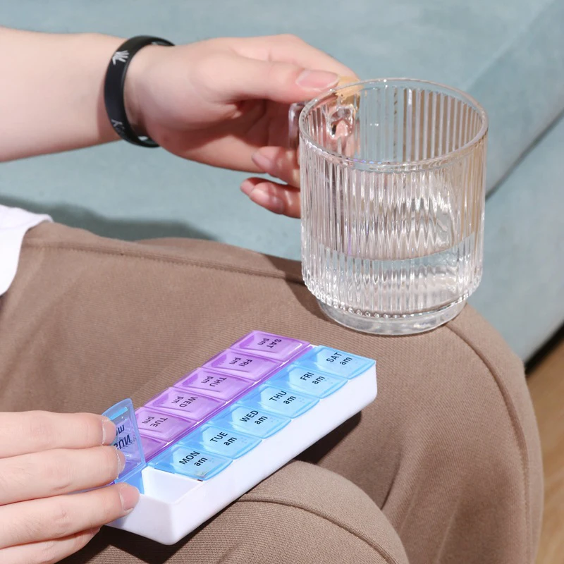 Portable Travel Pocket Size Weekly 14 Grids Pill Organizer Medicine Storage Container For Vitamin Tablets Daily Supplement Accessory