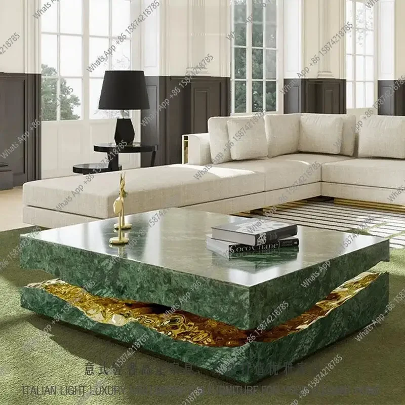 XS Luxury Square Marble Table Designer Centerpiece With Artistic Crack Design Waterproof Nature Stone Table For Villa Mansion De