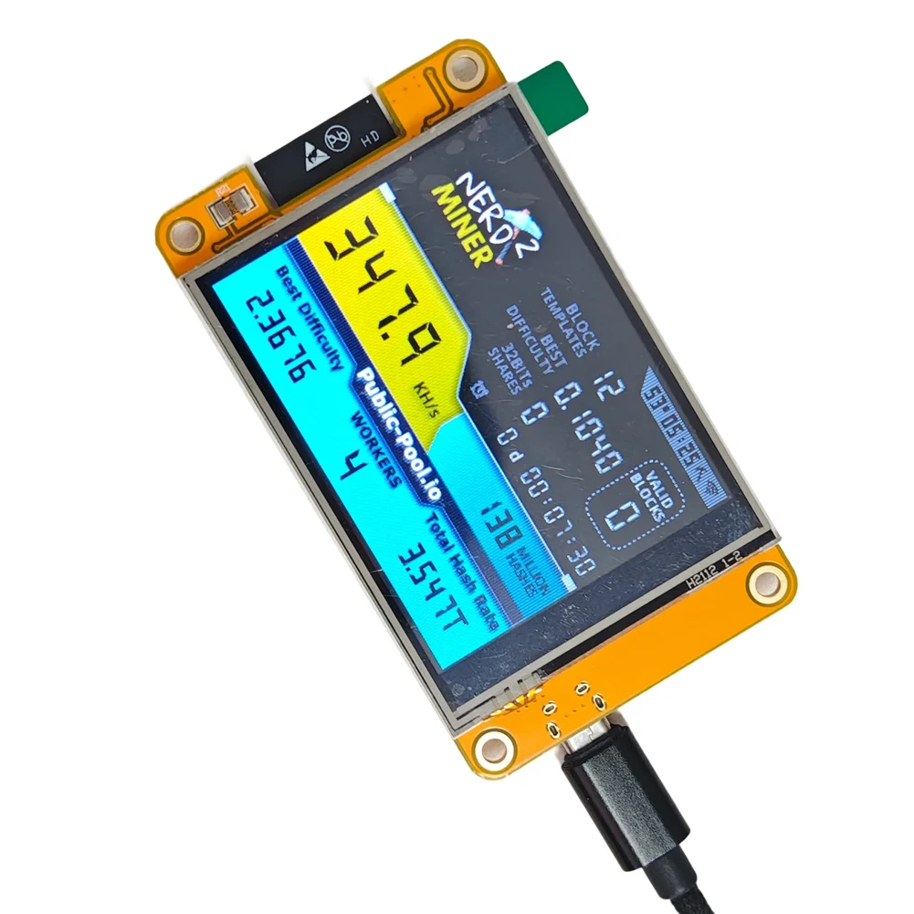 スタイリッシュ-ナードマイナー 350KH/S ソロマイナー アップグレードされたハッシュレート ビットコイン暗号マイニングデバイス 2.8インチスマートディスプレイ ナードマイナー ロットリー機能