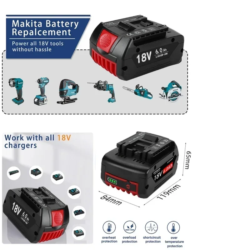 for Bosch 18V Battery 12.0Ah Electric Drill 18V Rechargeable Li-ion Battery BAT609 BAT609G BAT618 BAT618G BAT614 GBA18V  Charger