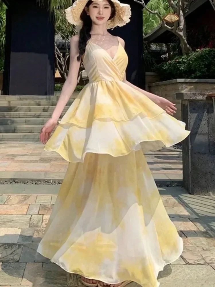 

Летние пляжные длинные платья с открытой спиной для женщин, праздничное платье без рукавов на тонких бретельках, элегантное сексуальное вечернее платьеLIBIE