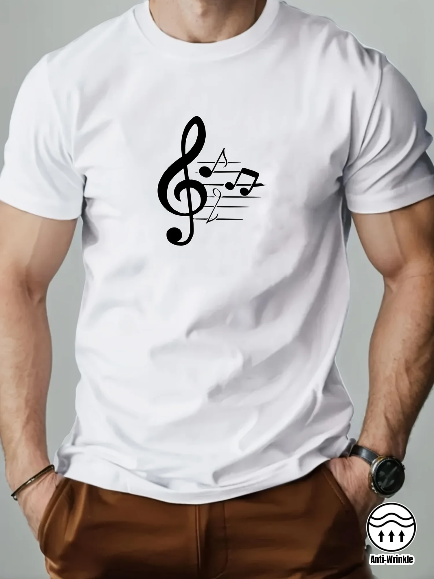 Men's T-shirt Top Outdoor Casual Sports Short Sleeve Music Symbol Pattern Printing