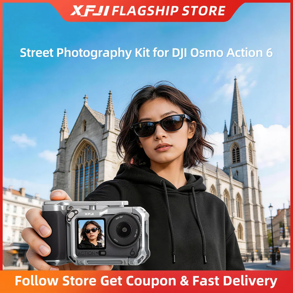 

XFJI Action6 Street Photography Handle for DJI Osmo Action 6 Metal Rabbit Cage StreetGrip Camera Kit Sports Camera Shooting