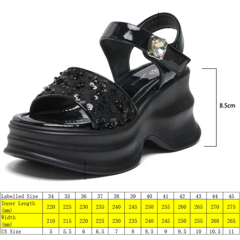 Fujin 8.5cm Microfiber Synthetic Leather Bling Slip on Women Peep Toe Sandal Slippers Pumps Summer Platform Wedge Fashion Shoes