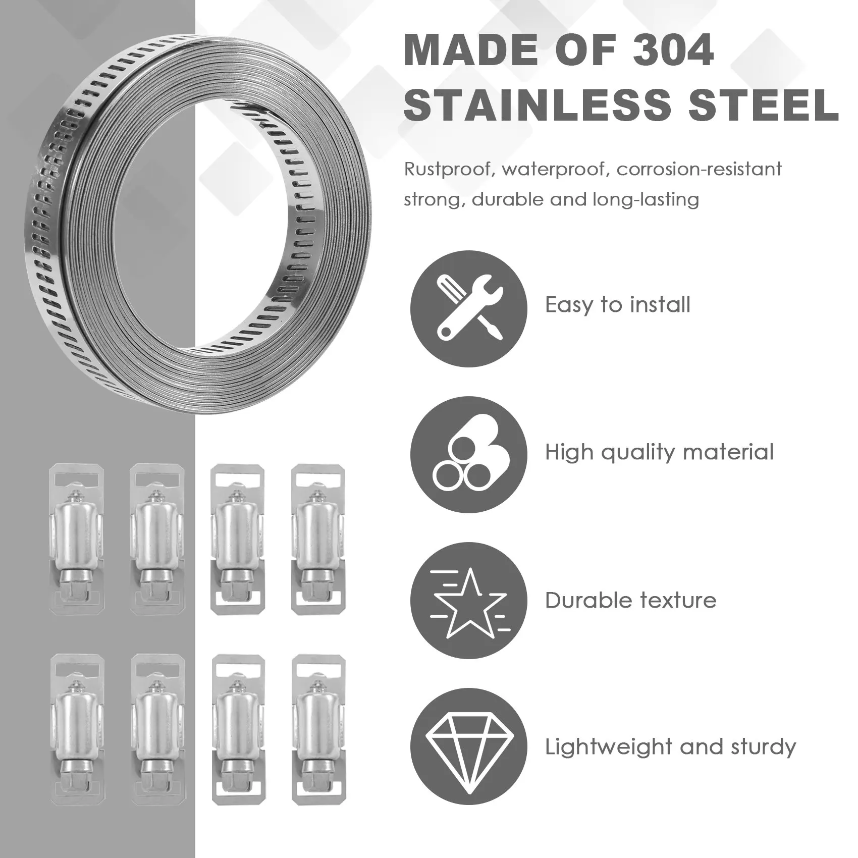 Abrazadera de tornillo sin fin de acero inoxidable 304, correa de abrazadera de manguera con sujetadores ajustables, abrazadera de manguera de tubería DIY, abrazadera de conductos, 11,5 pies