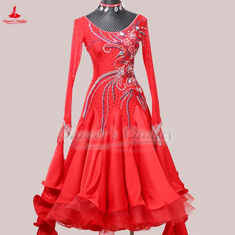 The Professional Attire for Social Dance Championship Includes Chest Pads and One-piece Leggings Adult Women Waltz Clothe Custom