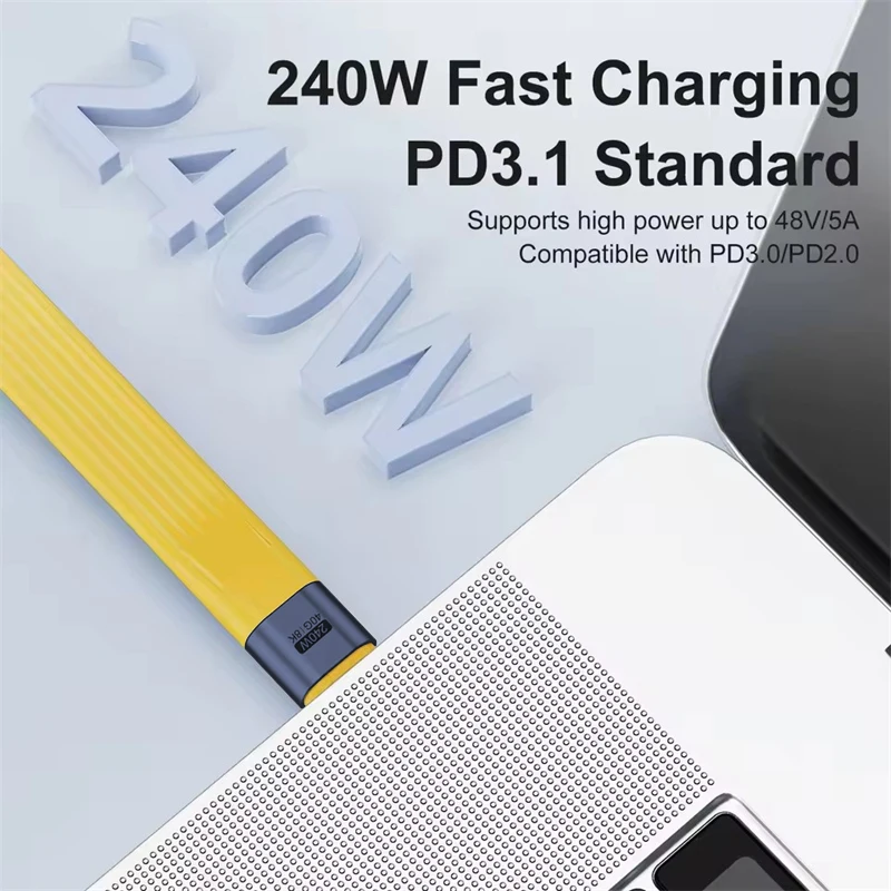 PD 240W USB4 Short Cable 40Gbps Data Transfer Fast Charging Thunderbolt 3/4 Interface Flat USB-C Cord for Laptop Phone Tablet view 3