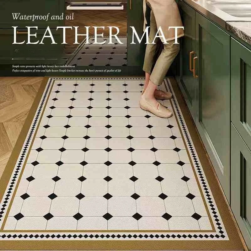 Modern Style Grid PVC Leather Rug Waterproof Oil-proof Stain-resistant Kitchen Carpet Large Area Non-slip Floor Mats Tapis Ковер