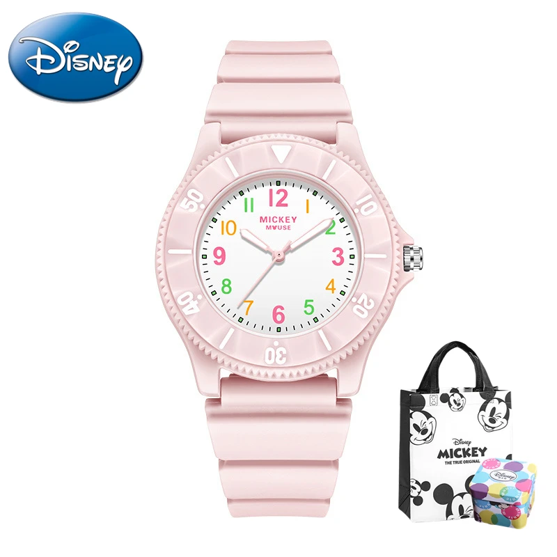 Disney-Macaron Color Matching Fashion Quartz Watch com caixa, presente infantil