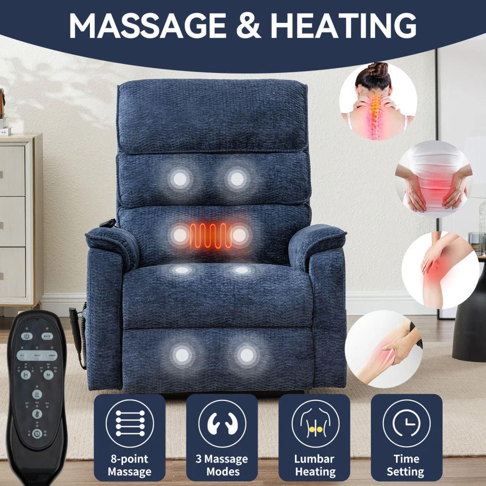 Dual Motor Infinite Position Recliner Chair, Up To 350 LBS Lift Recliner Chair with Power-Remote, Heat Massage Motion Mechanism