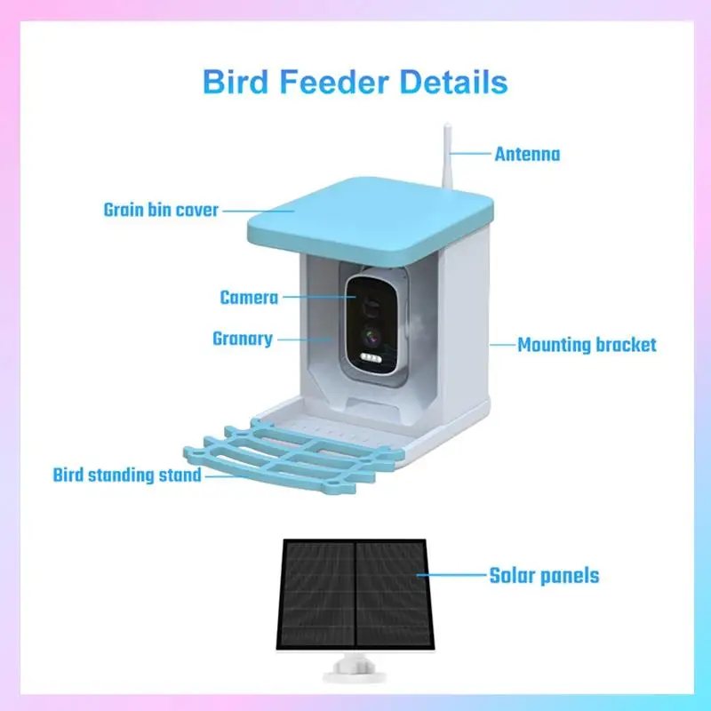 

AB25-Bird Feeder Video Camera With Solar Panel Wifi Wireless Outdoor Solar Camera Motion Detection Bird Watching Camera