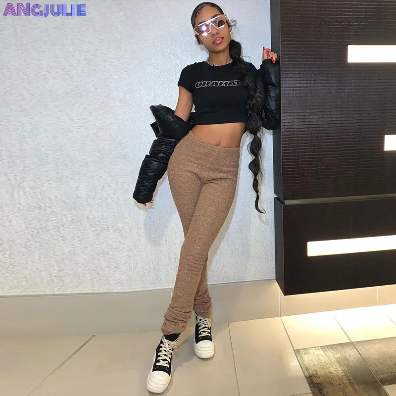 

Angjulie Women Pants Plush Texture High Waist Solid Shiny Side Zipper-up Elastic Casual Slim Y2K Pants 2023 New Fashion Trousers