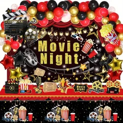 99PCS Movie Night Balloon Set Projector and Popcorn Aluminum Film Movie Ribbon Cutting and Birthday Red Carpet Decoration