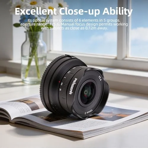 PERGEAR 10mm F5.6II APS-C Fisheye Manual Focus Prime Lens for Fuji XF M43 Sony E Canon EOS M Nikon Z Mount Mirrorless Cameras