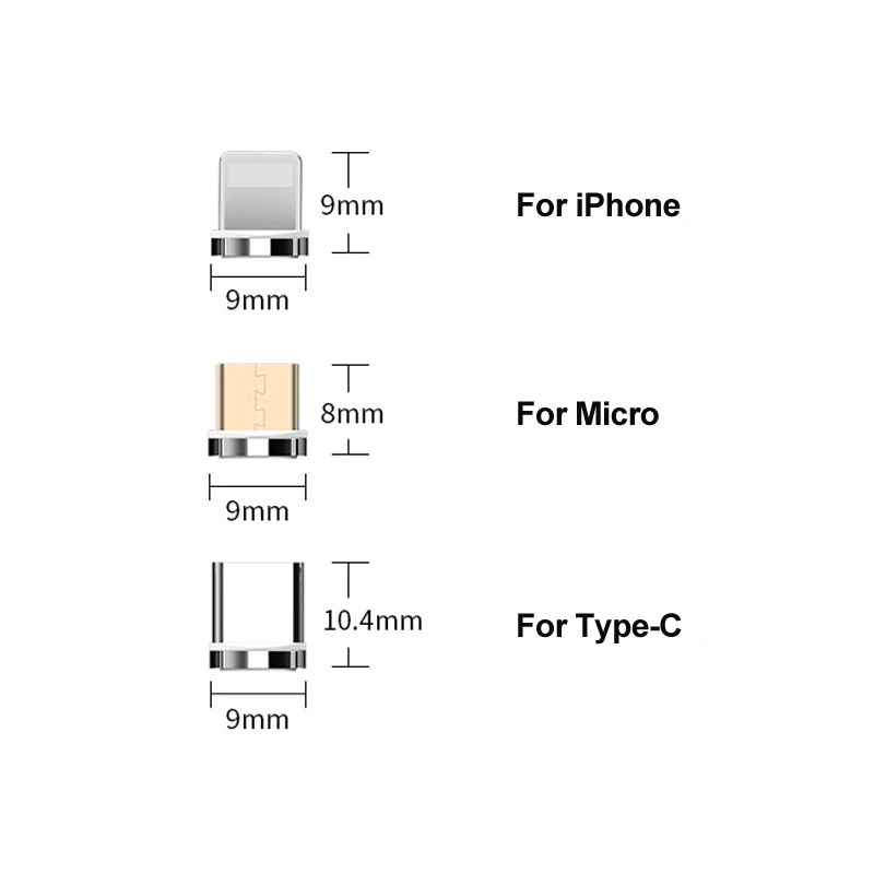 Fast Magnetic USB Type C Micro IOS Connector Tip Heads 360° Rotating Magnetic Phone Adapter Connector for Samsung Xiaomi Huawei