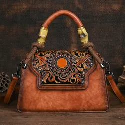 Johnature Vintage Handmade Embossed Women Leather Bag 2024 New Luxury Handbag Versatile Female Shoulder & Crossbody Bags