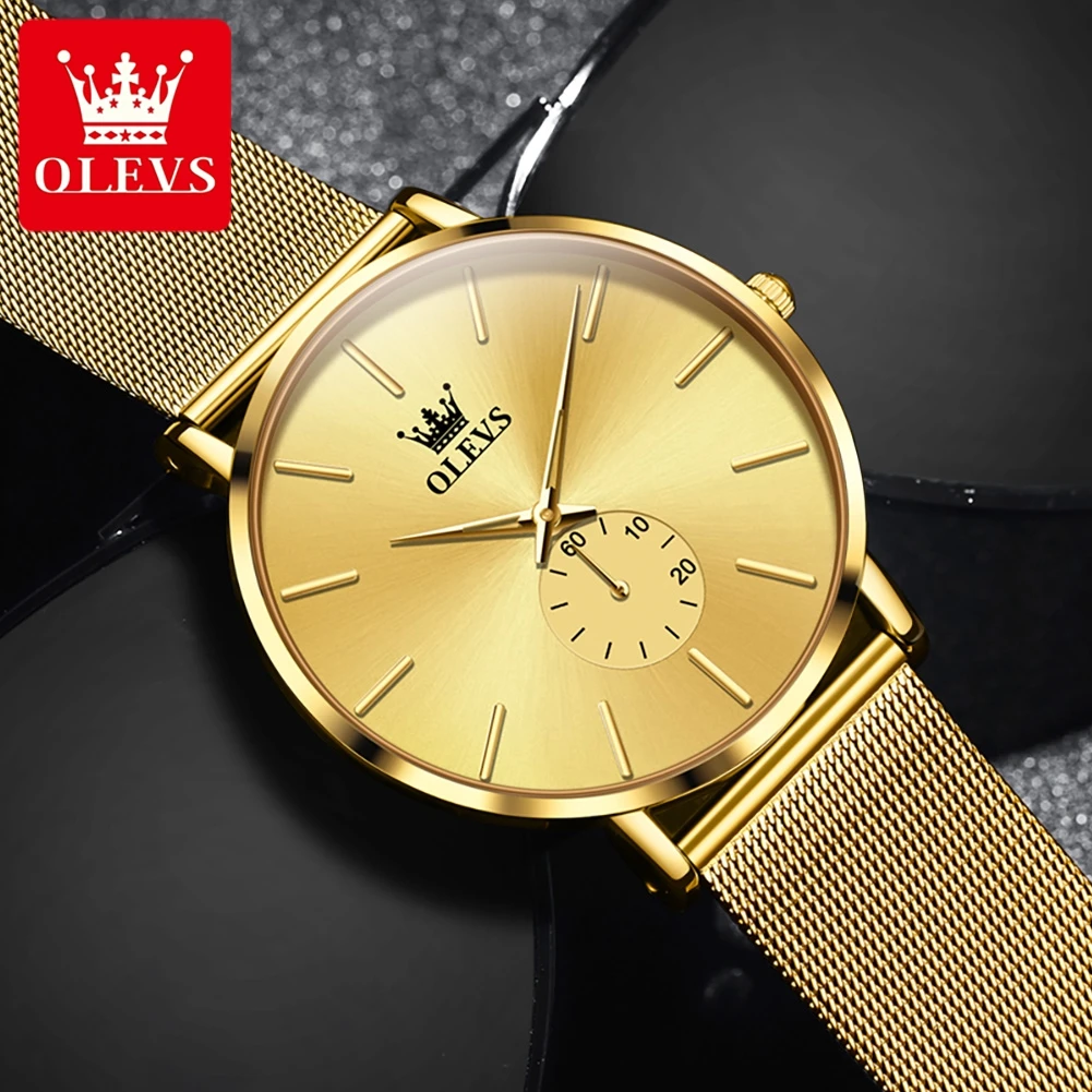 OLEVS Luxury Brand Men\'s Watches Gold Simplicity Milanese Mesh Belt Quartz Watch Waterproof Ultra Thin Dial  Original Wristwatch