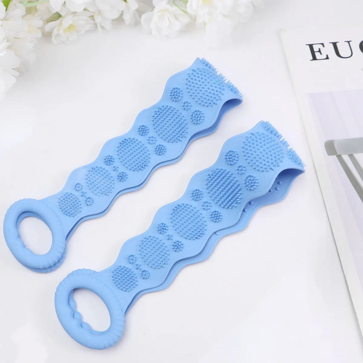 

2Pcs Silicone Back Shower Towel Long Strap Bath Body Exfoliating Belt Deep Clean Skin Back Neck Shoulder Bathing Supplies