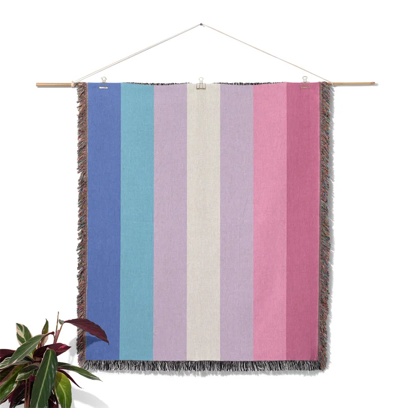 

Gaslight Gatekeep Girlboss Bigender Pride Flag Transgender LGBT Rainbow Jacquard Fringed Woven Throw Blanket