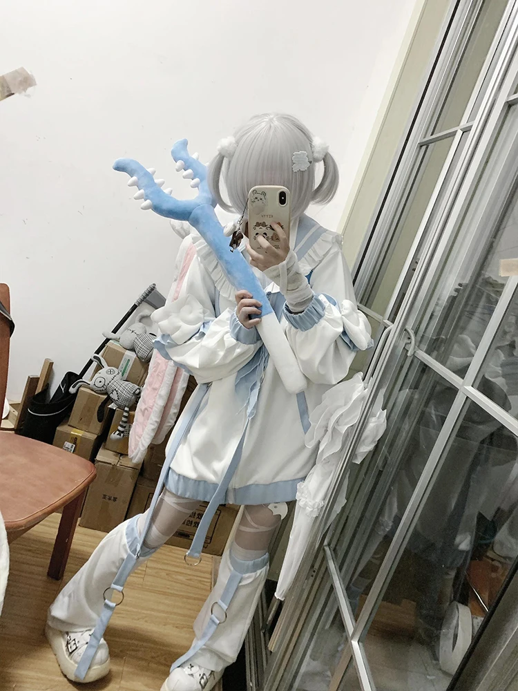 

Милый комплект в стиле Лолита: куртка с крыльями, темно-синий воротник, юбка Кавайи, женский модный комплект из полиэстера с застежкой-молнией