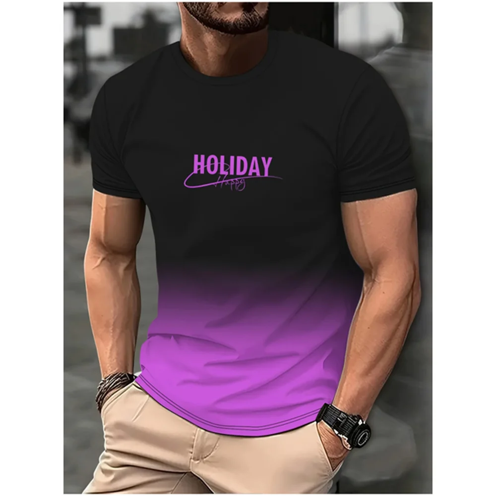 Fashion Men's Gradient Colour Letter Printed T-Shirt Casual Short Sleeve Round Neck T Shirt Summer Outdoor Sports Tees Clothing image 4