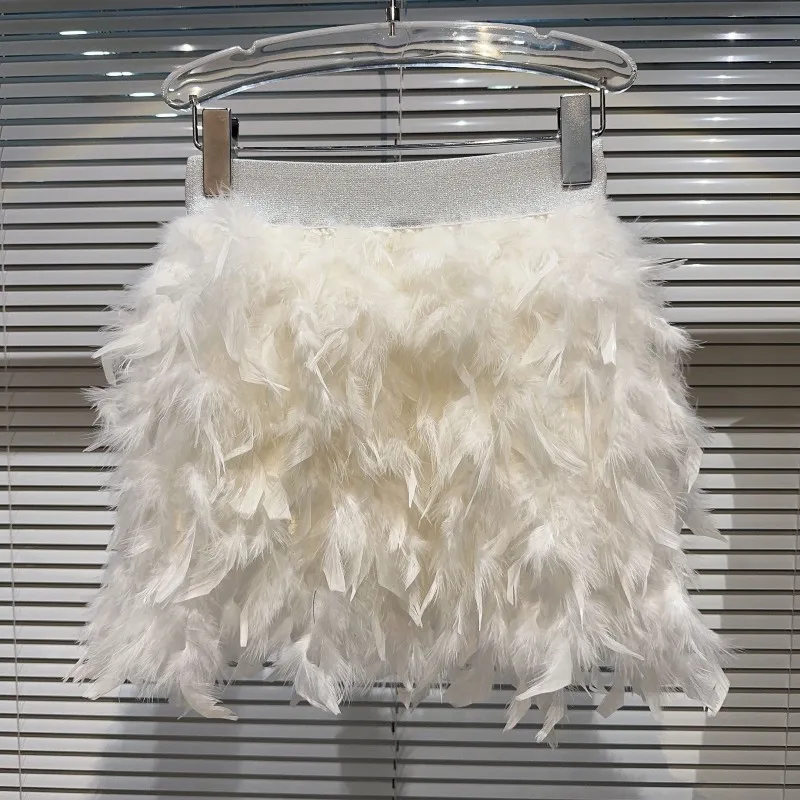 

Festival Carnival Faux Feather Skirt Women High Waist Party Stage Performance White Skirts Women Ballet Ball Puffy Skirt 2025