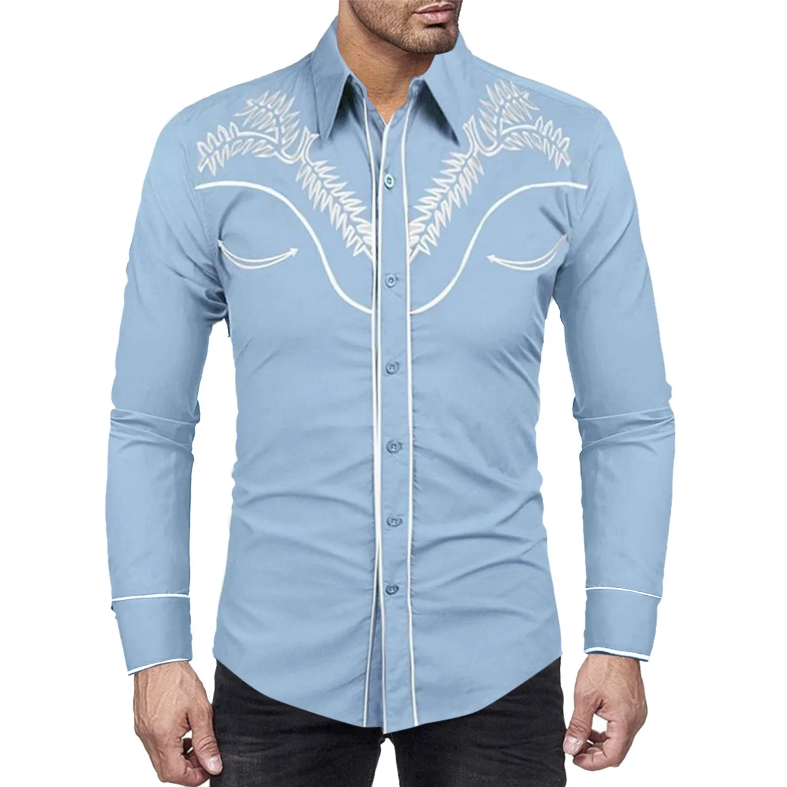 Camisas de manga larga para hombre, camisa informal con cuello vuelto, estampado gráfico, elegante, de un solo pecho, para negocios y redes sociales, primavera y otoño