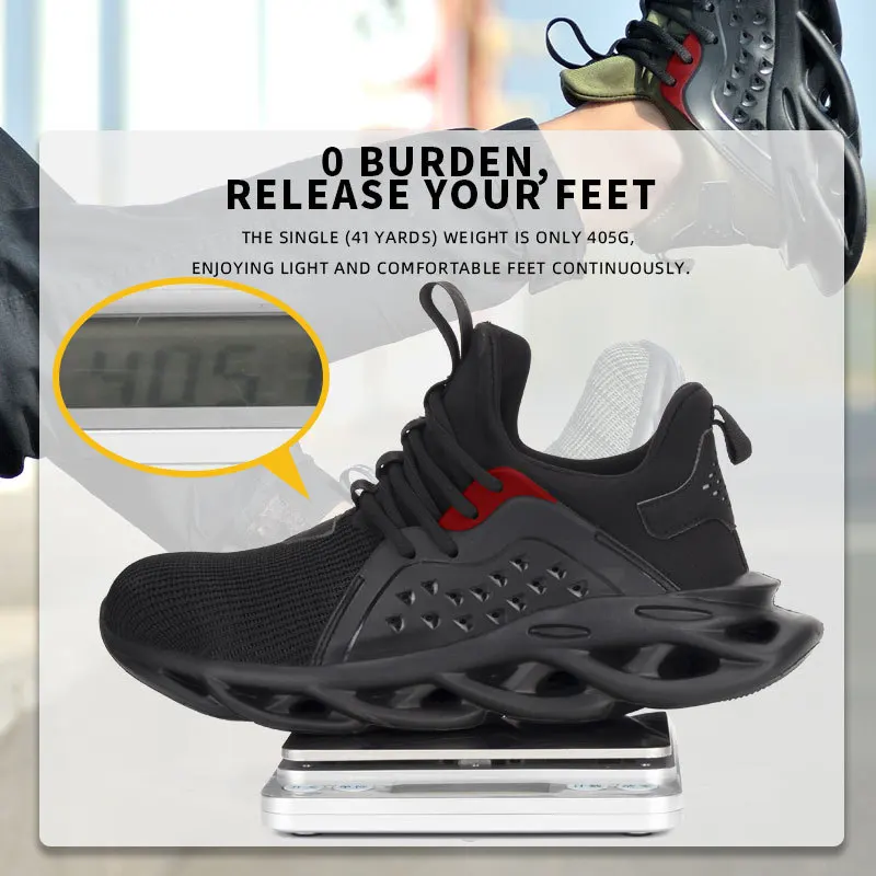 

Four seasons safety labor protection shoes men's large size breathable flying woven light casual work protective men shoes