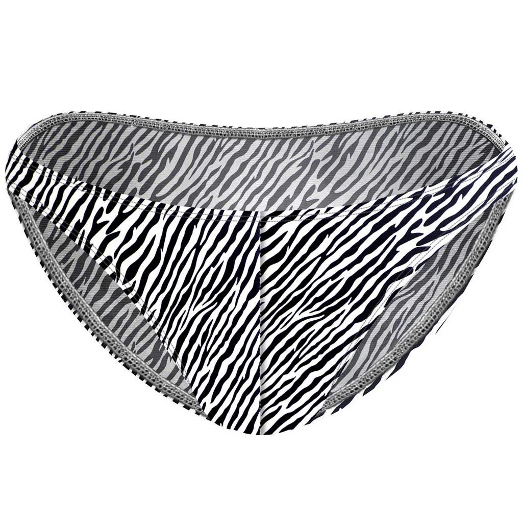 Men's Zebra Print Low-Rise Bikini Briefs, Smooth Swimwear Fabric Erotic Underwear