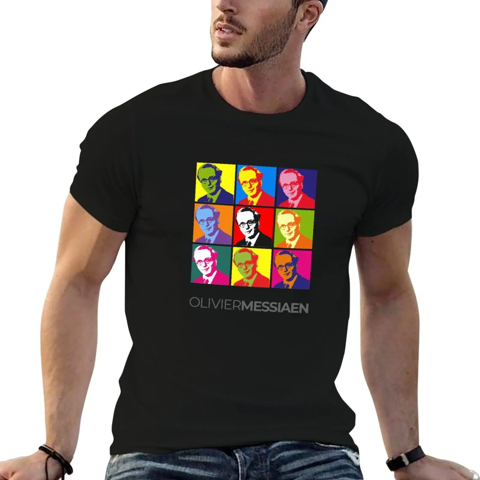 

Olivier Messiaen pop-art portrait poster T-Shirt shirts graphic shirts graphic tee plus size men clothing