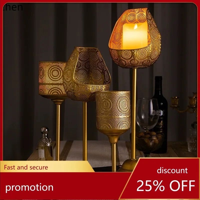 

Hxl antique bronze candlestick ornament - iron art carved romantic wedding decoration