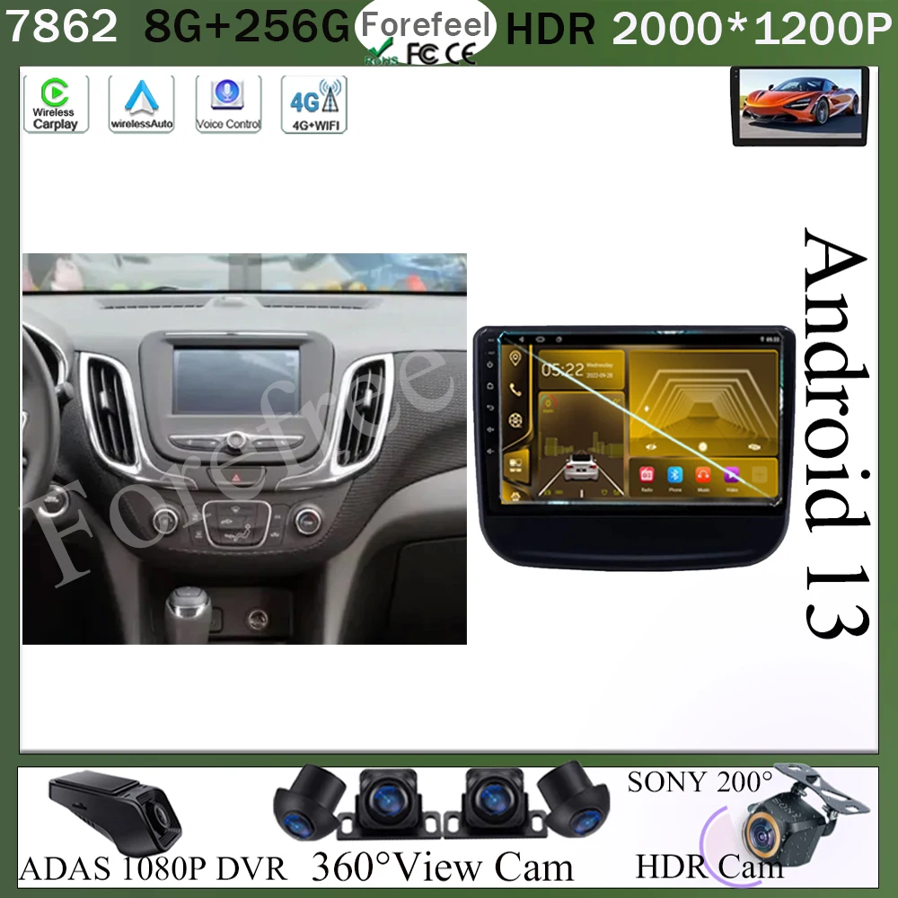 

Car Android 13 For Chevrolet Equinox 2016 2017 2018 Carplay Video Audio Player Stereo Carplay WIFI DSP GPS DVD Touch QLED Screen