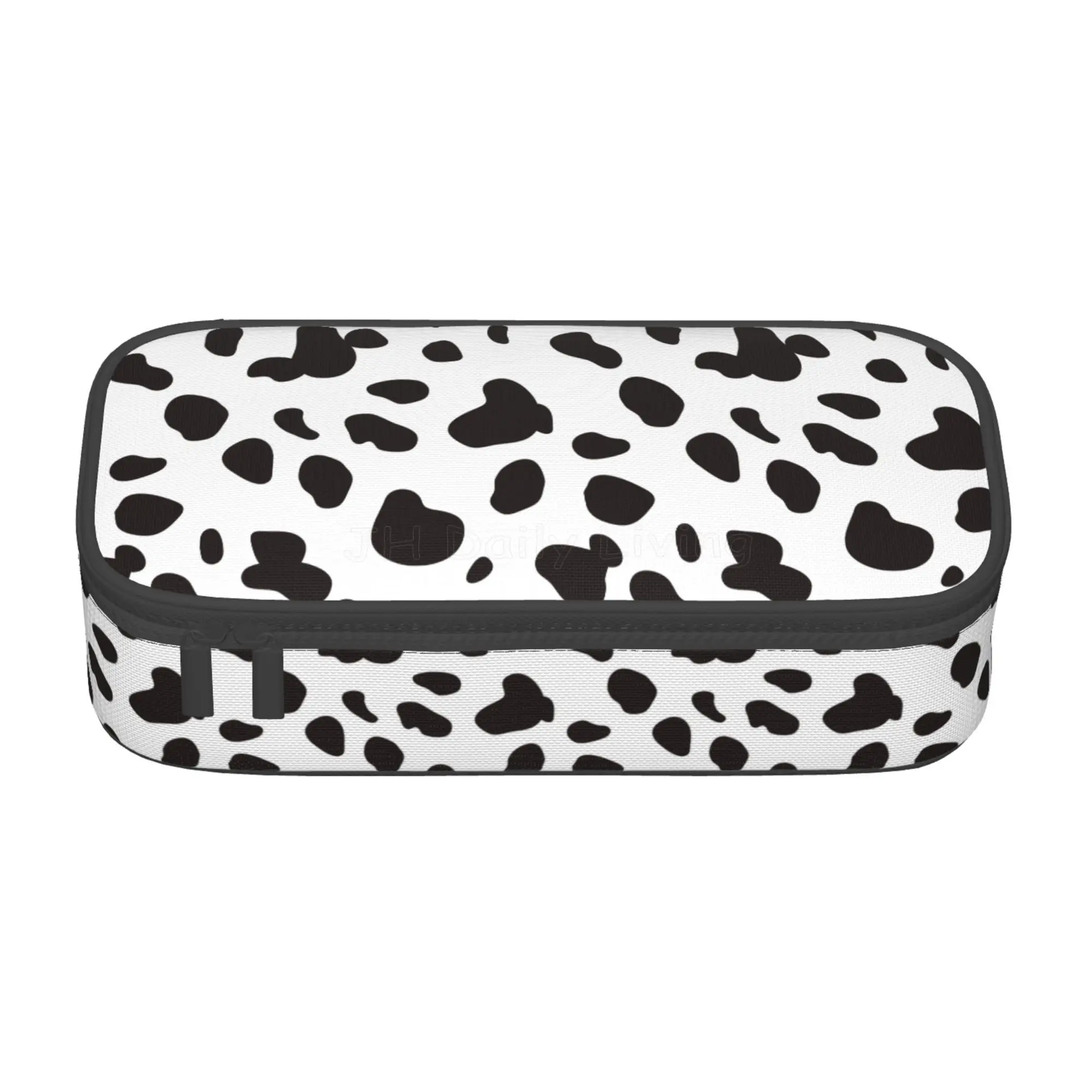 Black White Cow Pencil Case Animal Fur Cow Spot Cute Doodle Creative Arts Large Capacity Pen Pouch for Work School Adults Kids