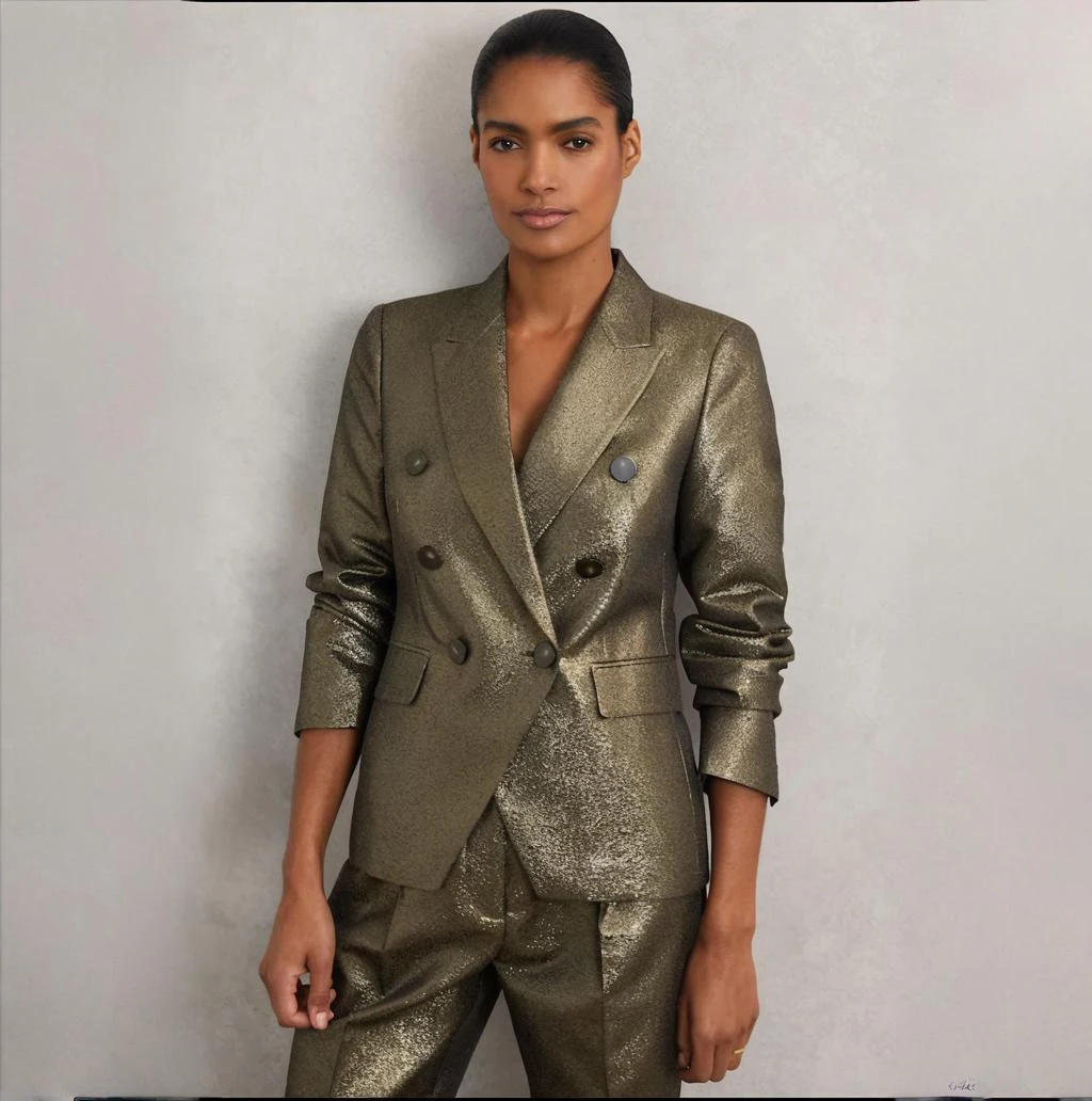 

Женский праздничный костюм из двух предметов, двубортный пиджак, повседневная шикарная одежда, элегантный комплект брюк на заказ